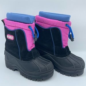 Sporto SnowBoots Girls Sz 9 Black Pink Periwinkle Pull On Boots